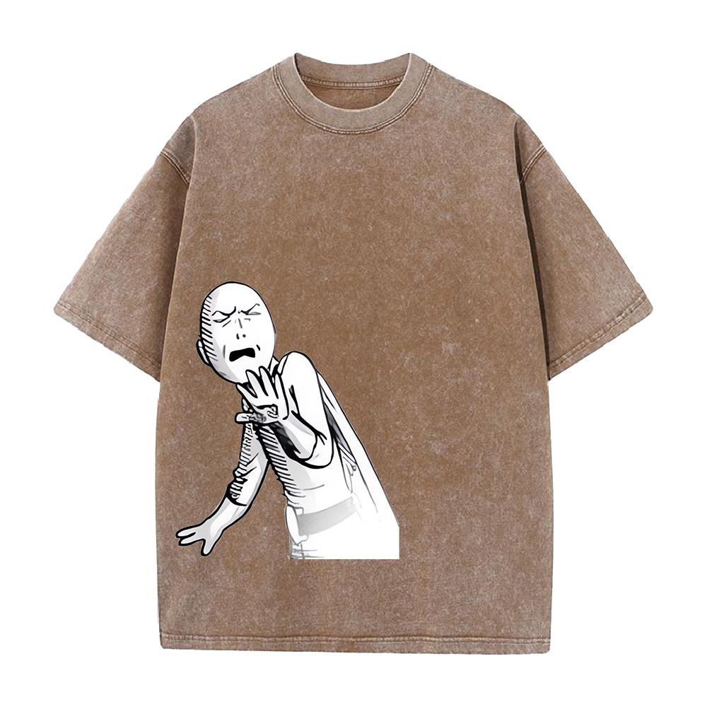 Saitama One Punch Man Funny Graphic T Shirt Men Women Cotton Tshirts Vintage Washed Tee Harajuku Male Casual Oversized T-shirt