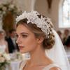 Floral Hand Beaded Pearls Headbands Bridal Hairband Shimmering Pearls for Bride Wedding Props Bride Costume