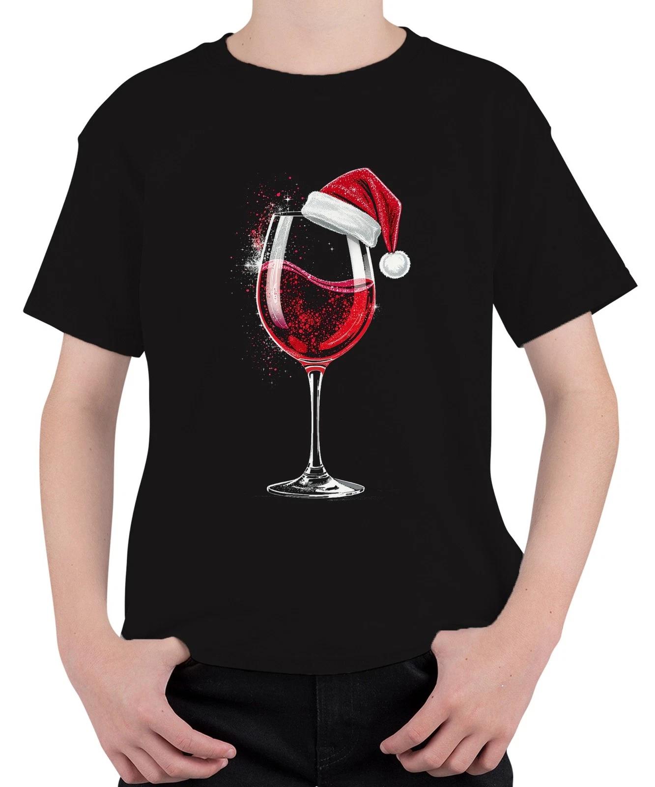 Weinglas Weihnachtsmütze Rotwein Weihnachten Geschenk Weinparty Unisex Kinder T- L