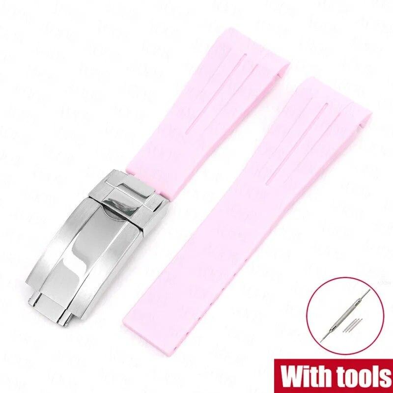 Rubber Watch Band Fit for Omega X Swatch Moonswatch 20mm Stainless Steel Folding Buckle Men Women Curved Replace Strap for Rolex