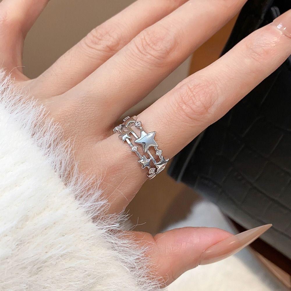 Jewelry Accessories Y2k Open Ring Geometric Irregular Finger Ring Retro Zircon Star Ring  Gift