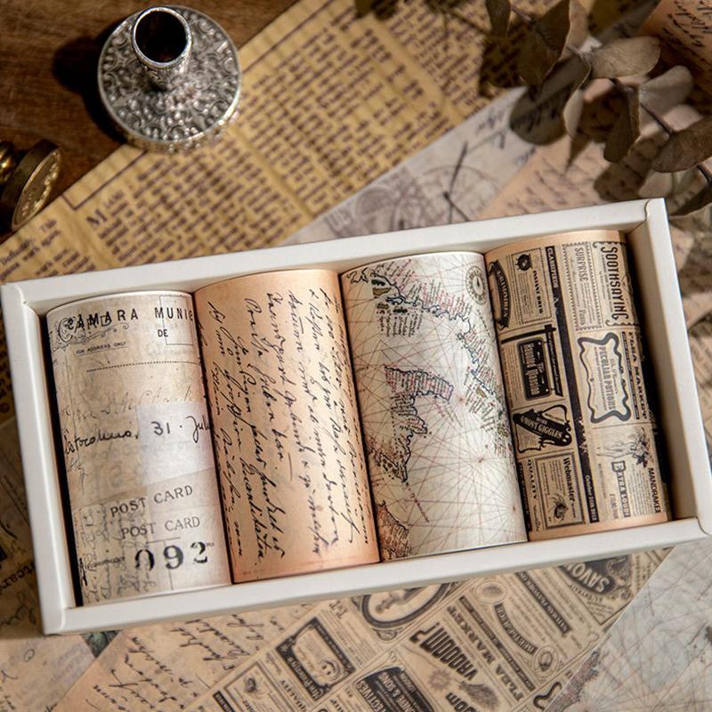 1-4Roll/Pack Retro Style Map Washi Tapes DIY Self-adhesive Newspaper Map Tape Journal Diary Scrapbooking Decorative Supplies ZYF