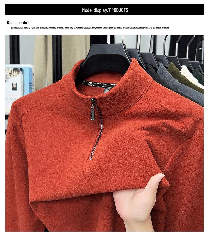 Woodpecker Men's Double-Sided Velvet Half-Zip Warm Base Layer T-Shirt