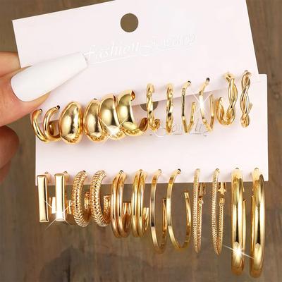 Orecchini a Cerchio Vintage Color Oro 17KM per Donne Ragazze Semplici Moda Geometrici Pendenti Set di Orecchini Gioielli di Tendenza Festa