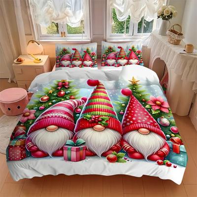 3Pcs Christmas Gnome Celebration Bedding Sets For All Sizes New 3D Printed Bed Cover Comforter Duvet Cover Pillowcase Bedroom Decoration