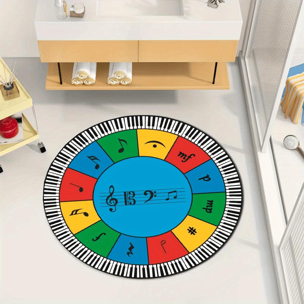 Piano Keyboard Music Note Educational Round Colorful Chord Circle Flannel Carpet For Music Room Kids Learning Instrument Themed