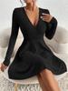 New for Autumn/Winter Women Knit Slim Sexy Bodycon Dress V-Neck Long Sleeve Dress Solid Casual Midi Sweater Dress