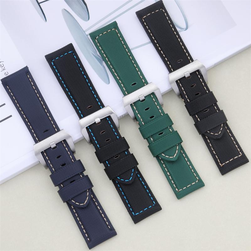 Soft Nylon Carbon Fiber Leather Wacthband For Panerai Strap PAM386/441 Blue Black Wristband Bracelet 24mm With Pin Buckle