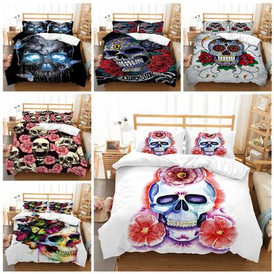 Flower Skull Skull Bedding Set Halloween Skull Quilt Cover and Pillowcase AU/EU/US Double Bed/double Bed Full Size Home Decoration