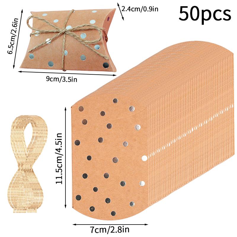 50/100Pcs Kraft Paper Pillow Candy Box Foldable Gift Box Thank You Treat Boxes For Wedding Baby Shower Birthday Party Supplies
