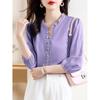 T-shirt estiva da donna a maniche corte con balze, Blusa da lavoro in chiffon a tinta unita con maniche a campana