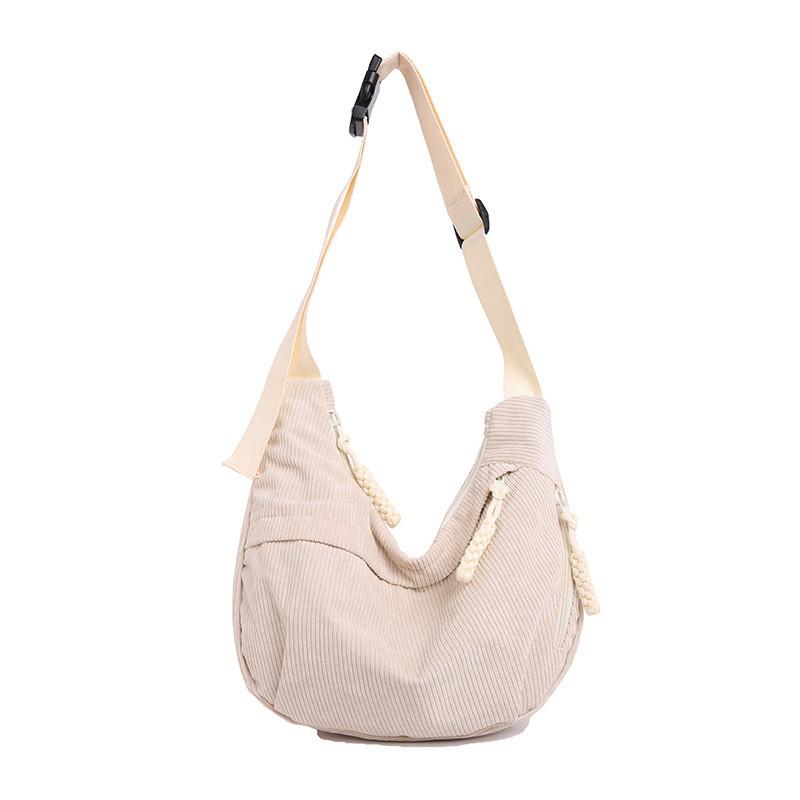 Female Corduroy Tote Bag Large Capacity For Daily Casual Use With Zipper Closure