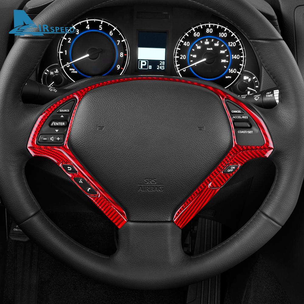 For Infiniti G25 2010-2013 G35 2007-2008 G37 2008-2013 LHD RHD Steering Wheel Button Frame Real Soft Carbon Fiber Sticker Trim