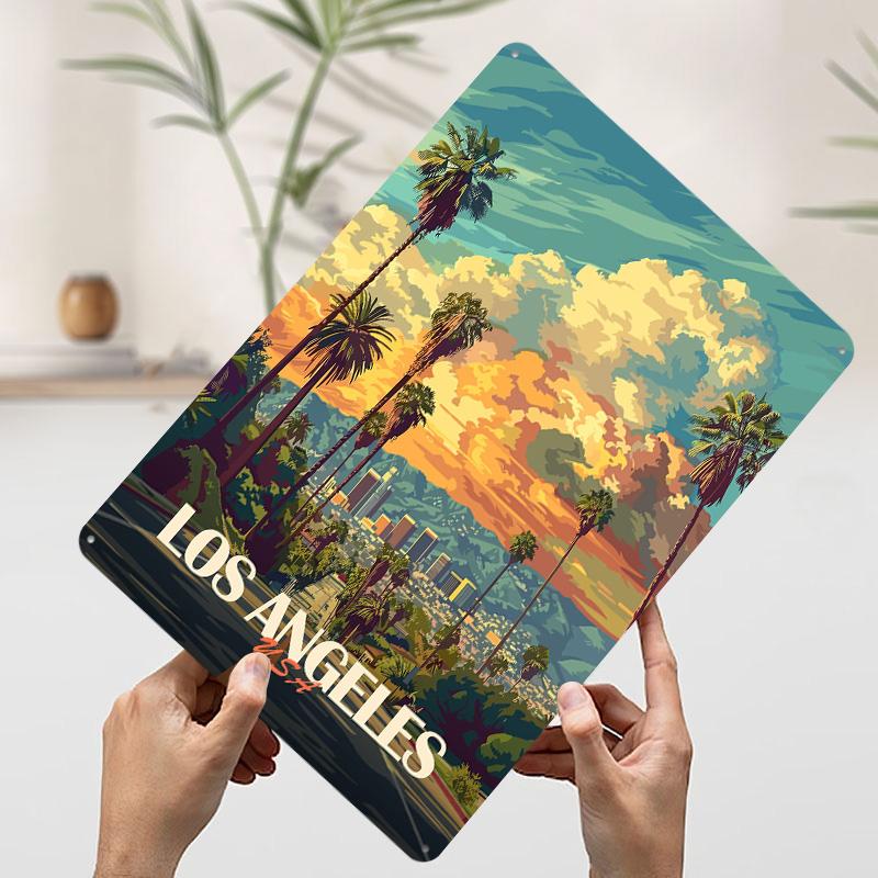 Los Angeles Cityscape Poster Customized Wall Art Vintage Metal Signs Retro Tin Plaque for Man Cave Office Decoration Gaming Home
