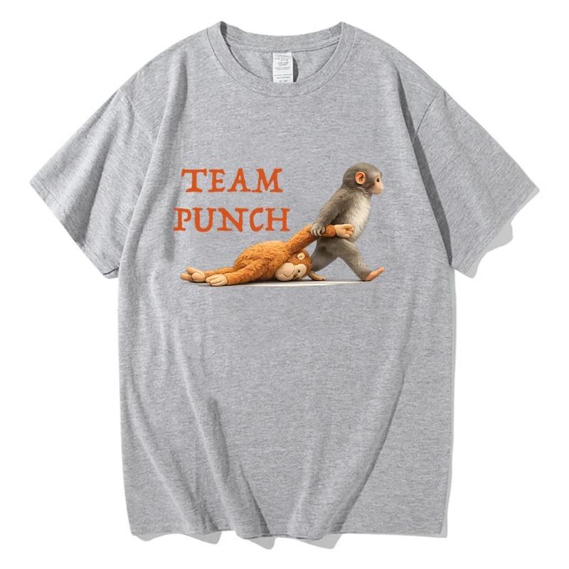 Monkey Punch Graphic T Shirts  Baby Monkey Holding Plush Toy Clothing Animal Lover Gift Cotton Tee Cute Cozy Unisex T-shirts Y2K