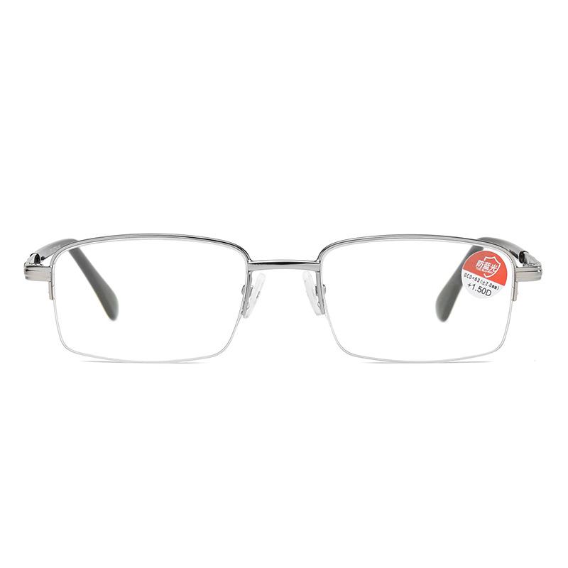 New Men's Simple Metal Half-Frame Reading Glasses with Anti-Blue Light