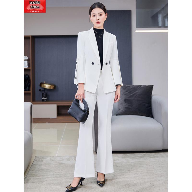 Women's Elegant Autumn/Winter Two-Piece Suit Set: Goddess Style Host with Wide-Leg Pants
