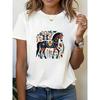 T-shirt imprimé à manches courtes pour femme - Haut d'été vintage à col rond, Tissu respirant lavable en machine, Cadeau pour les amoureux des chevaux,
