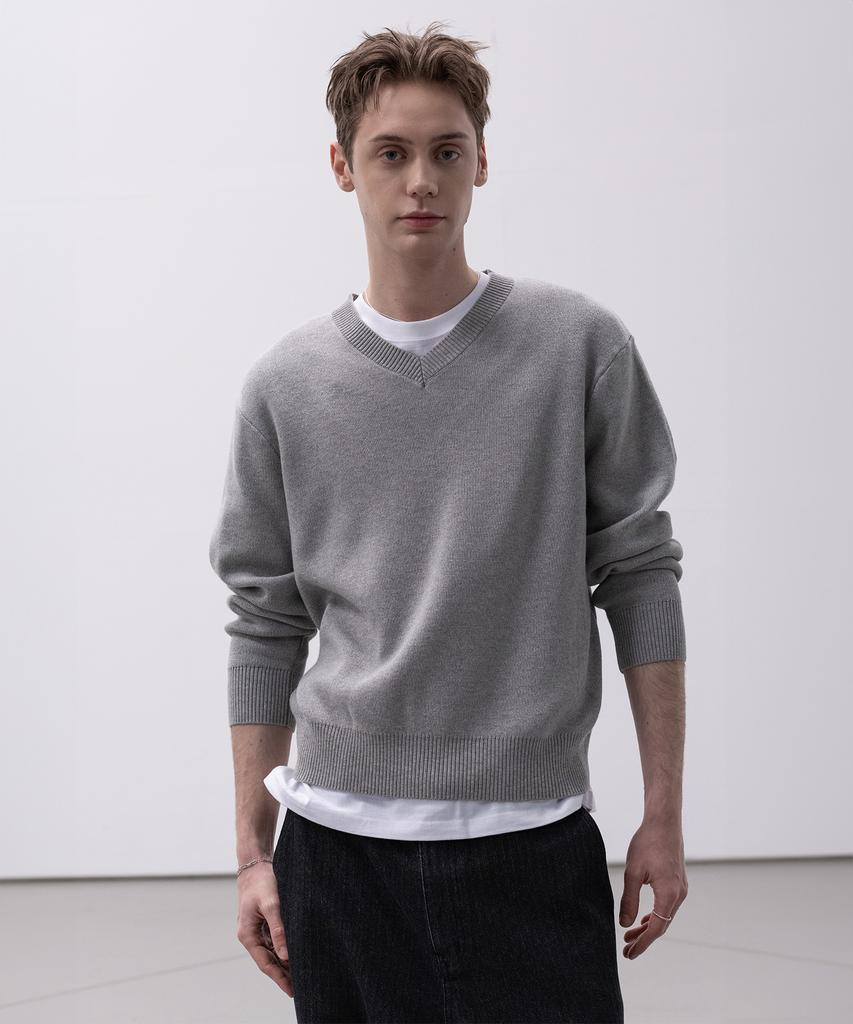 Dekkoloso Soft Cotton V-Neck Knit [Gray]