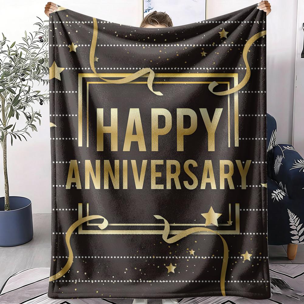 Happy Anniversary Throw Soft Flannel AC Blanket Lightweight Summer Nap Throw Cozy  Blanket for Sofa Bed Travel Home