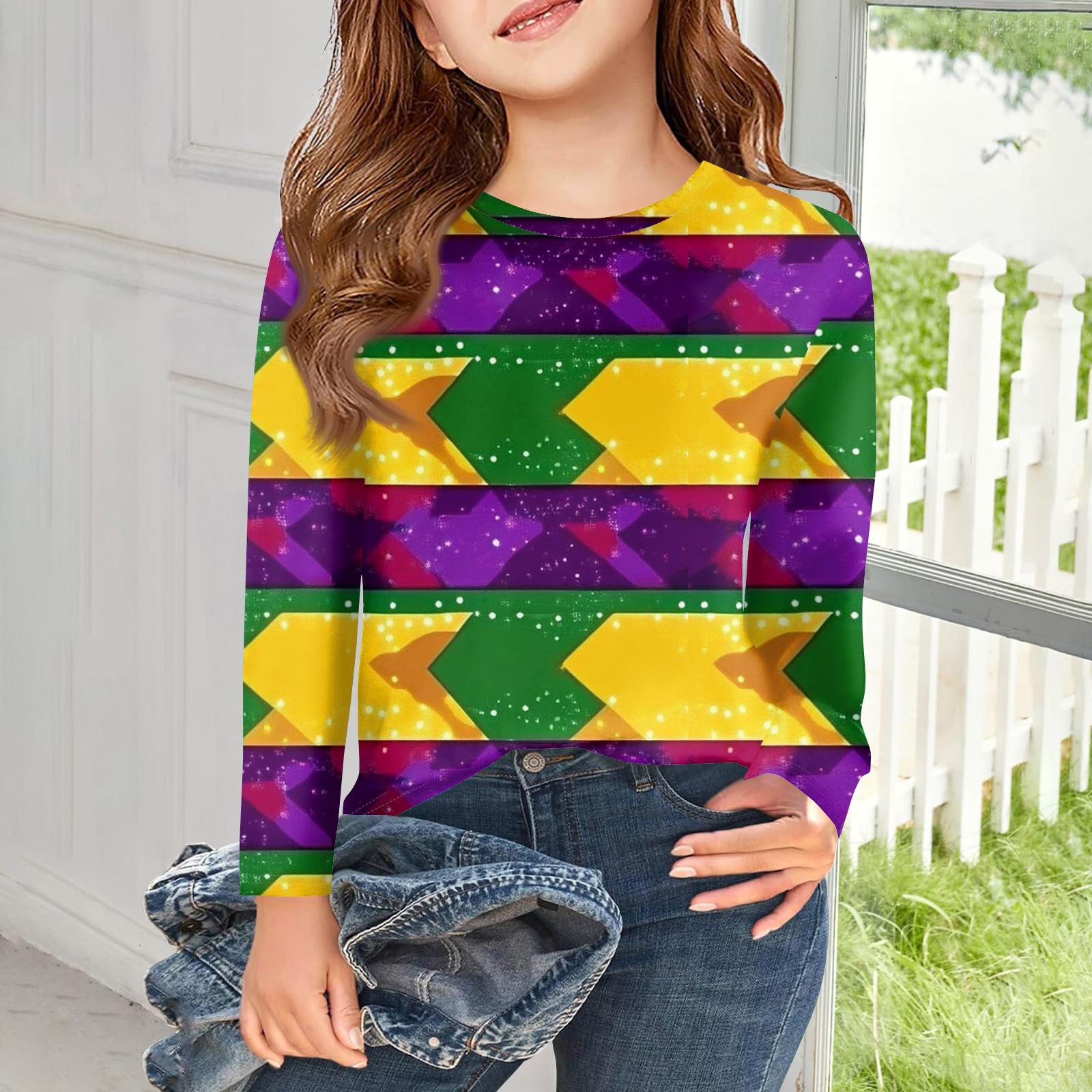 

Girls Long Sleeve T Shirts Kids Fall Tops Crewneck Printed Basic Tees 140