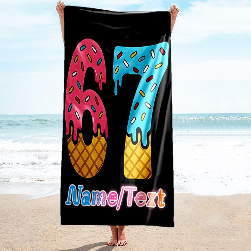 1PC Custom Name "Sweet Ice Cream Celebration" Beach Towel Highly Absorbent And Sand-Resistant Towel for Swimming, Pool, Yoga, And Travel Lightweight