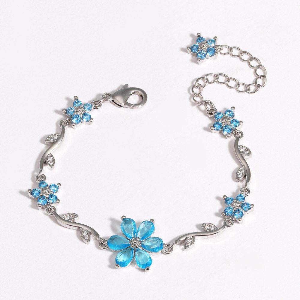 2026 New Korean Light Luxury Trendy Diamond-Inlaid Five-Petal Flower Branch Leaf Women's Bracelet Creative Versatile Flower