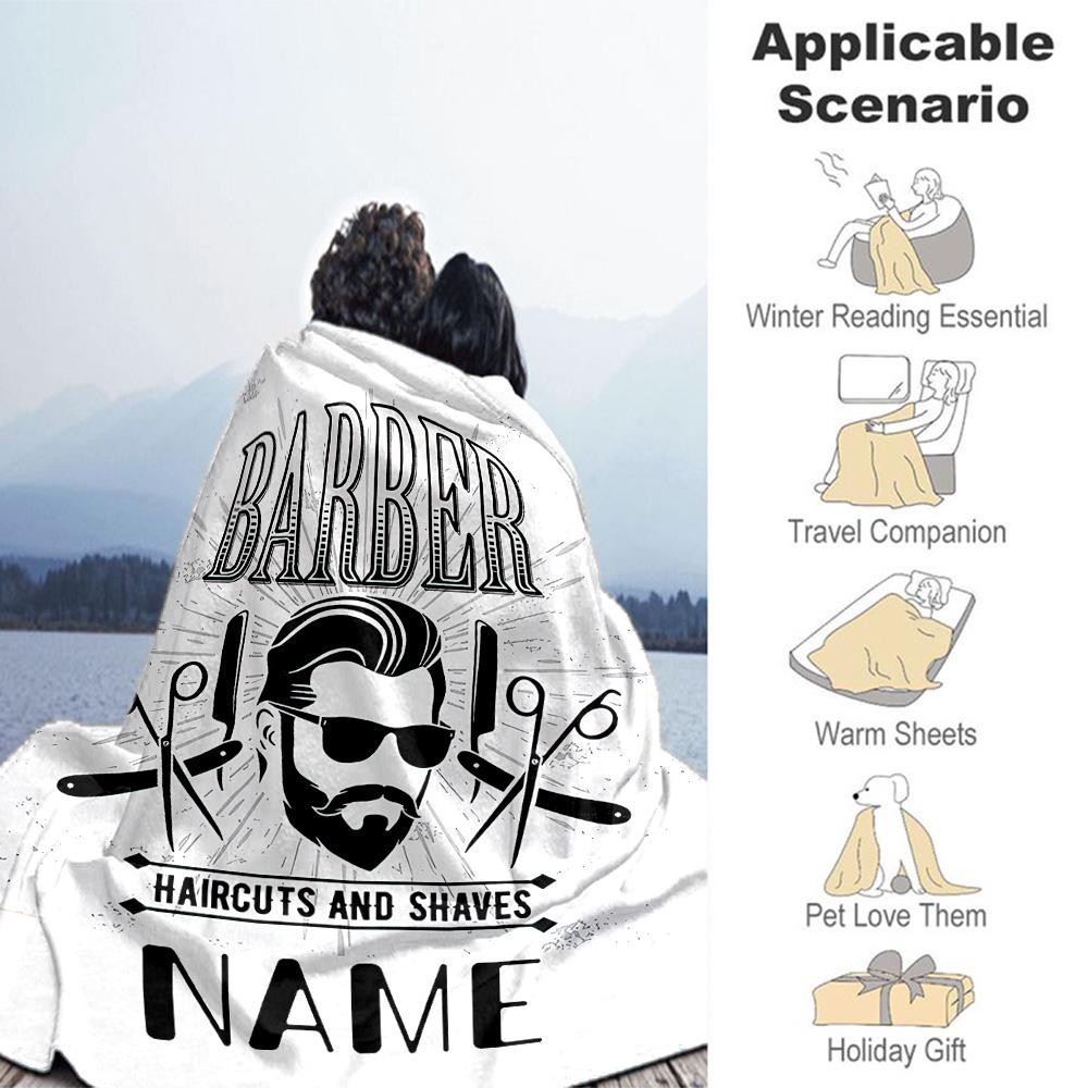 Haircut Theme Personalized Name Blanket Gift Personalized Blanket Comfortable Throw For Bed Bedding Home Decor Office All-Season Use