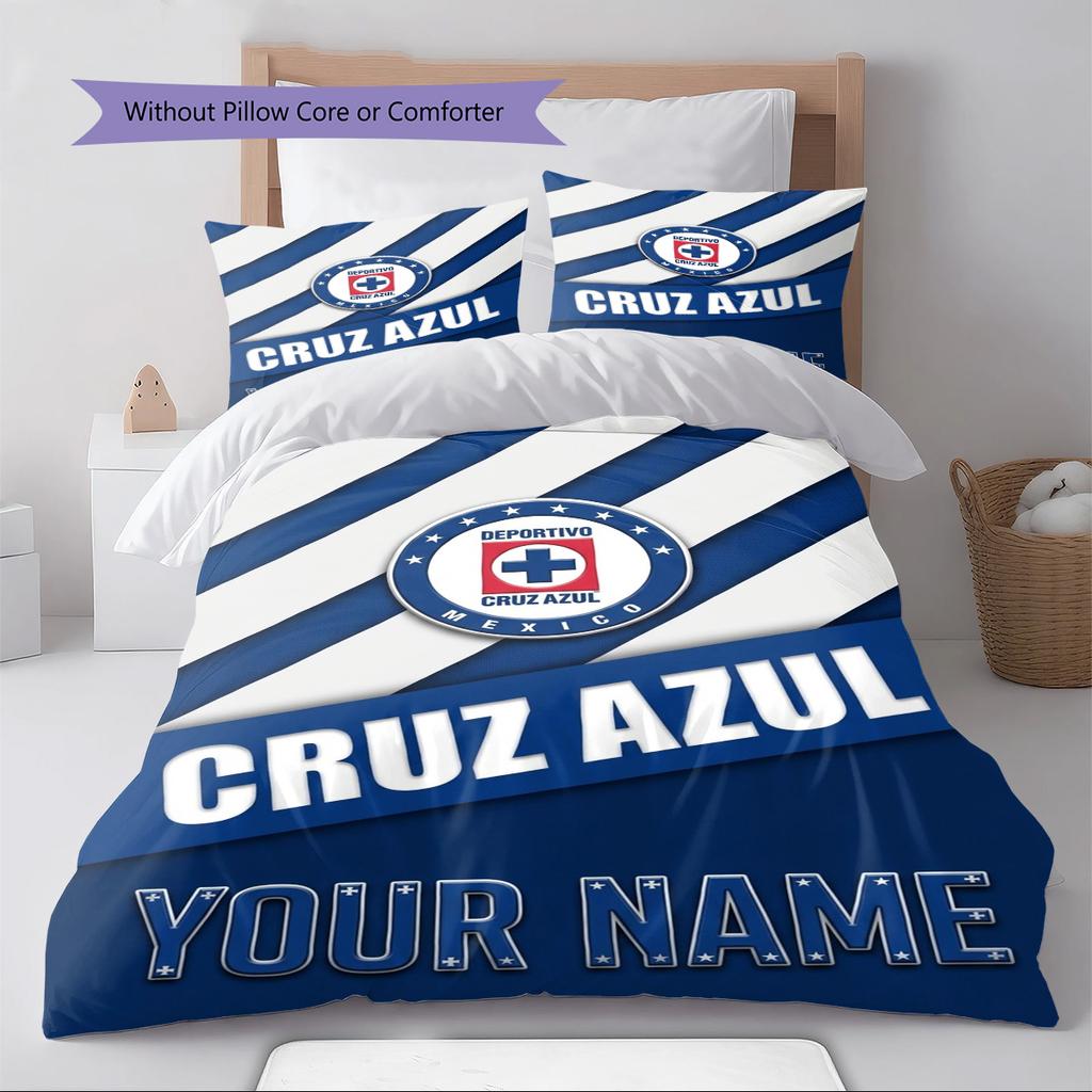 Name Custom Cruz Azul Pattern Bedding Set Quilt Cover Pillowcase Home Decor Gift (1 * duvet cover + 2 * pillowcase, without core)