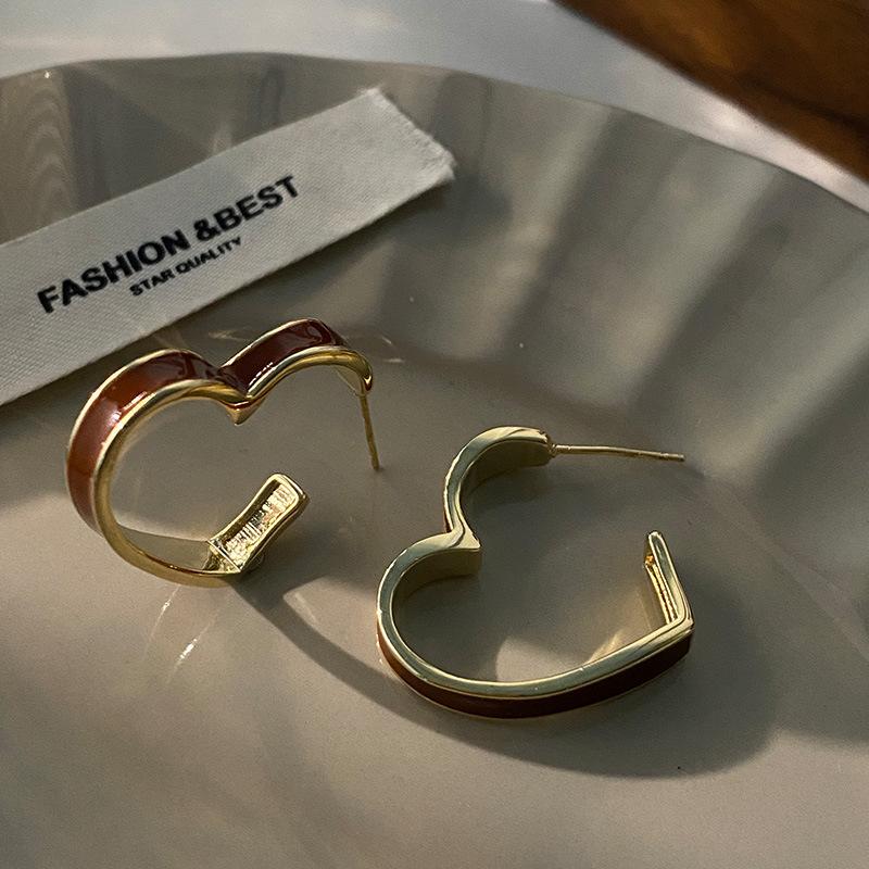 Butterfly Stud Earrings Maillard Geometric Design Niche Earrings French Retro Drip Glaze Earrings Women