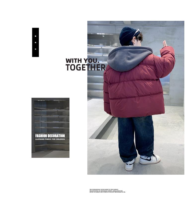 Boys' Red Winter Two-in-One Thickened Cotton Jacket
