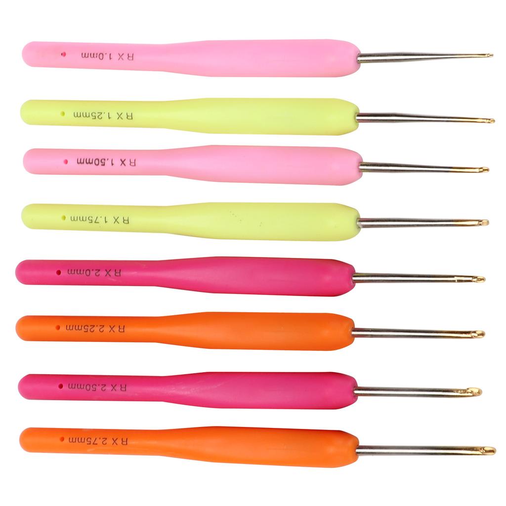 8 Stück Häkelnadeln, 1 mm bis 2,75 mm, bunter Kunststoffgriff, feine Häkelnadeln für Strickanfänger