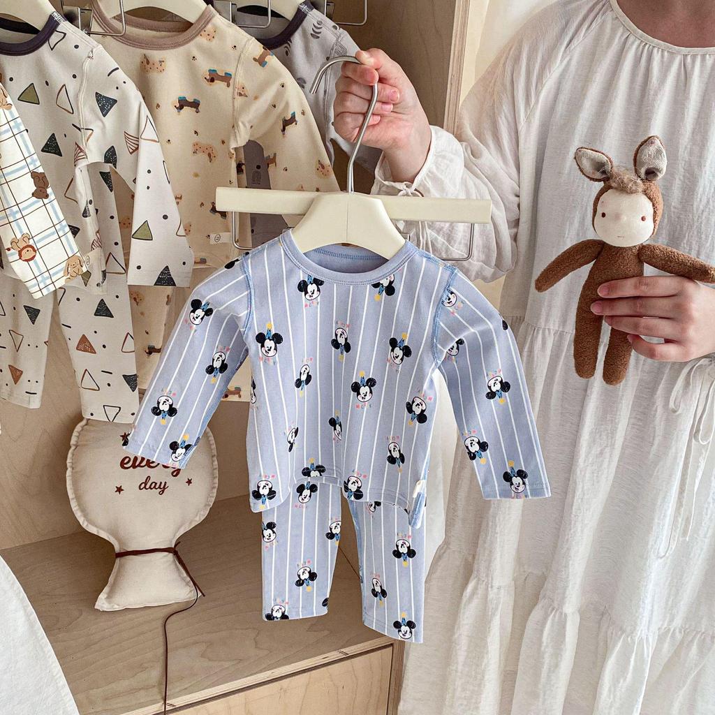 2025 Autumn Kids' Cartoon Homewear Set: Girls' Polka Dot Outfit & Boys' Belly-Protecting Pants