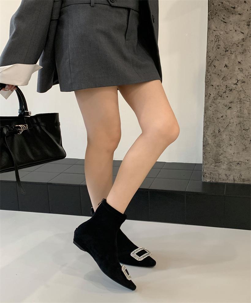 

inner height increase French small short boots women s shoes in autumn and winter 2025 new rhinestone square buckle thin versatile Korean small ba 39 чёрный