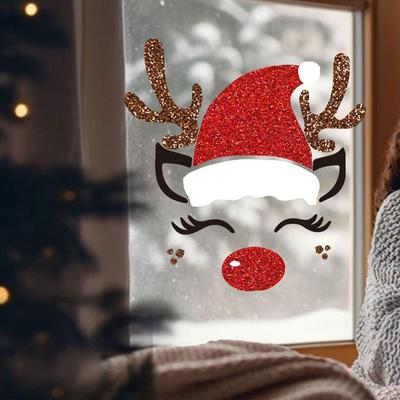Christmas Door Stickers Elk Snowman Cartoon Santa Claus Wall 2024 Sticker Happy Year New For Wi T7Z4