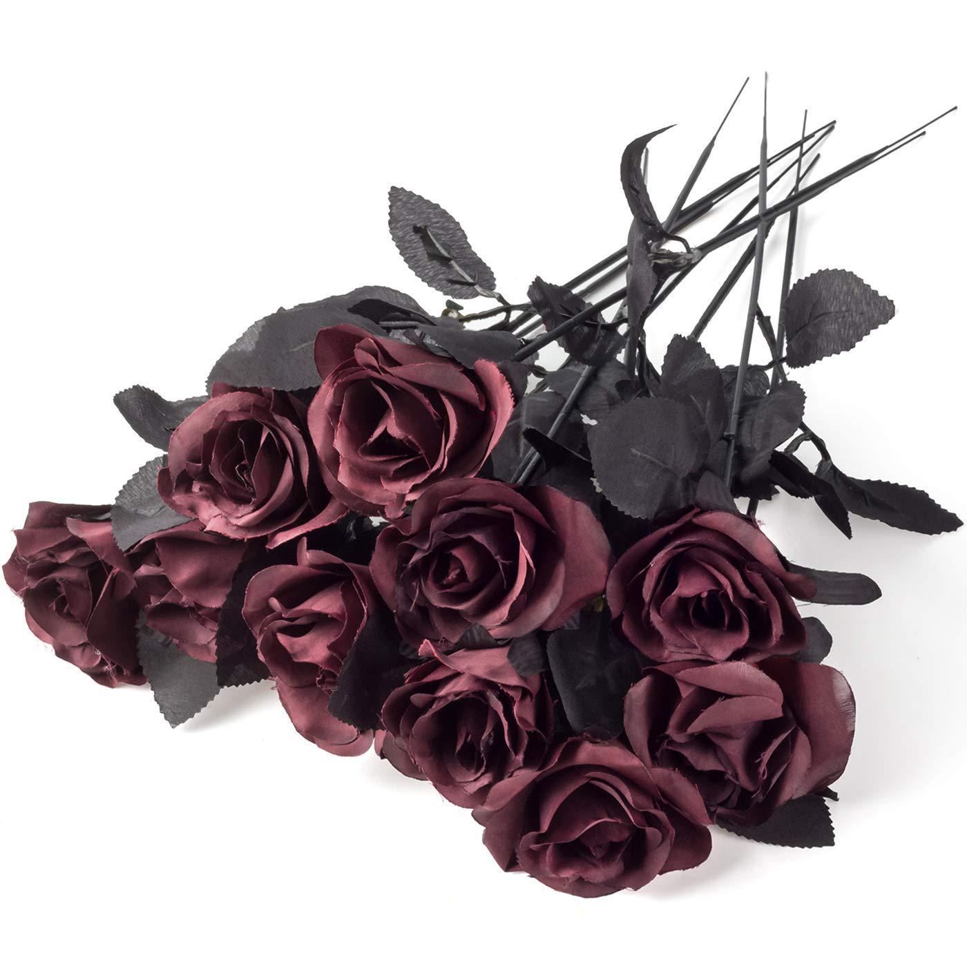 

Black And White Rose Simulation Flower Single Fake Flower Halloween Popular Party Decoration Flower Wedding Shooting Prop 3pcs