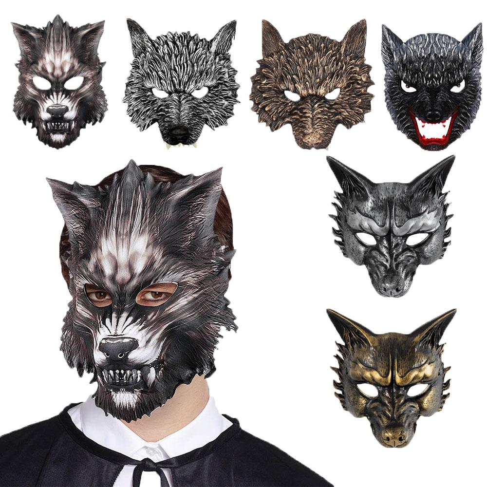 Wolf Face Mask Collection Black Gold Stroke Half Face Mask Halloween Cosplay Animal Makeup Party Devil Props Party Supplies