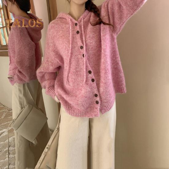 Női pulóver kabát kapucnis húzózsinór hosszú ujjú kötőkabát egyszínű gombok záródás alkalmi kötés felsőruházat