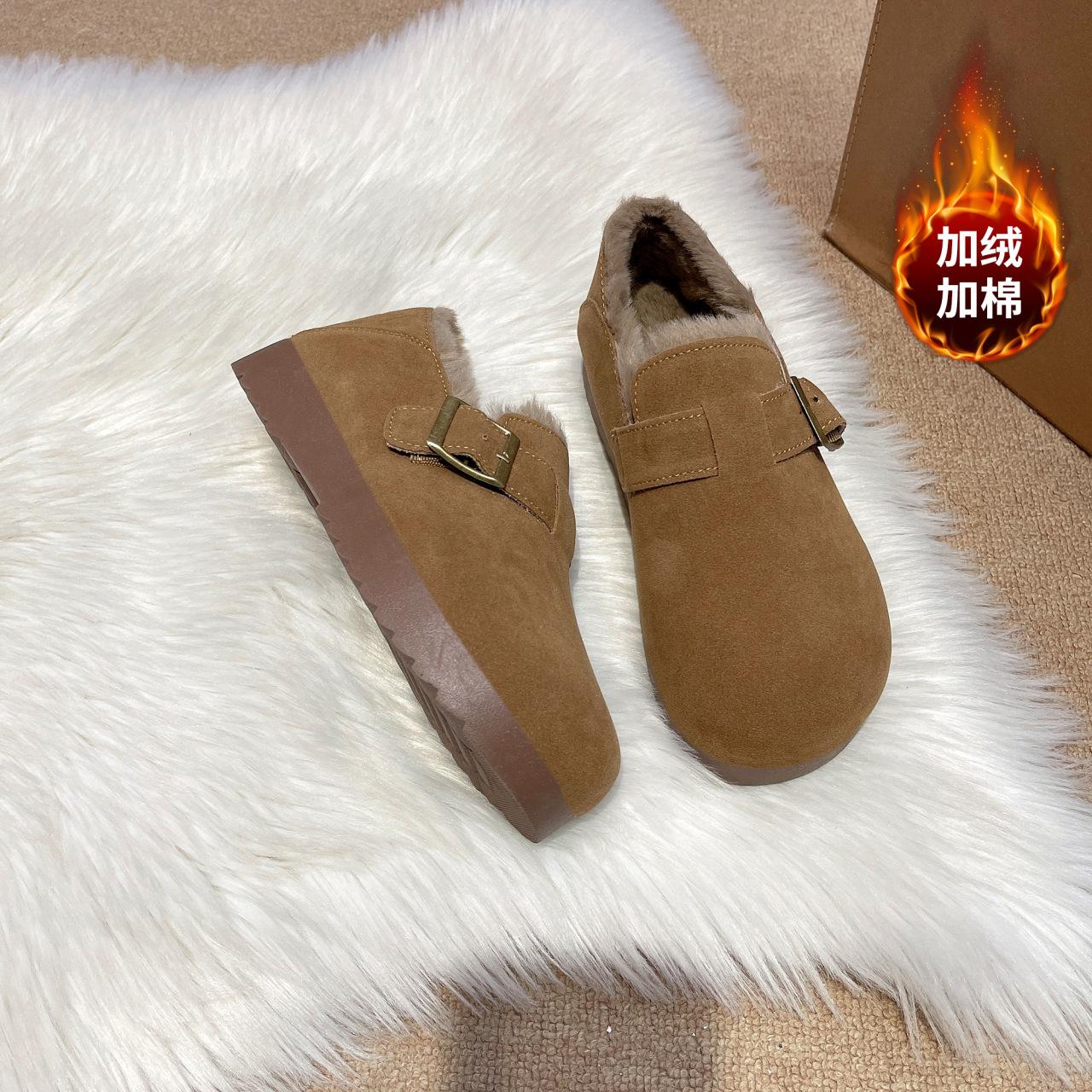 

Популярные всесезонные Birkenstocks на плоской подошве для женской коллекции осень-зима 2025, новые бархатные теплые ленивые туфли на одной педали, хлопковые туфли Doudou 40 верблюд