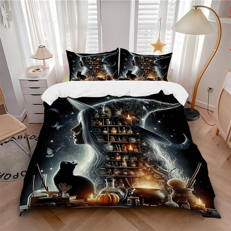 3pcs Witch's Cauldron Quilt Set Cartoon Themed Bed Quilt Set Lovely Character Bedroom Decor Bed Quilt Set