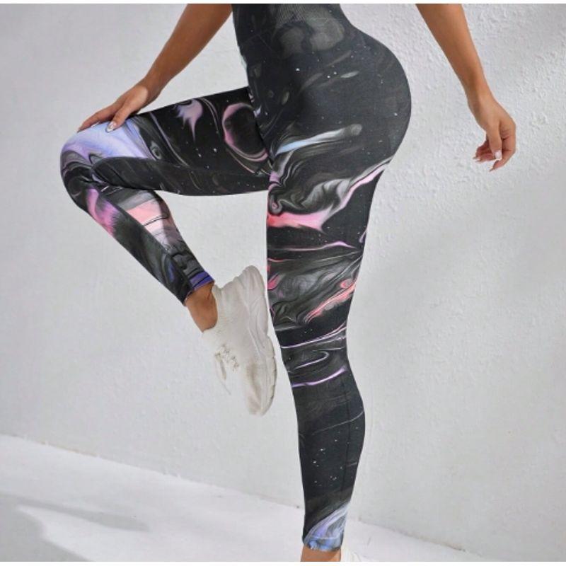 Export Tie Dye Seamless High Waist Fashion Camouflage Yoga Pants Black Pink Green S