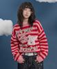 WAIKEI Striped Puppy Graphic Knit Red