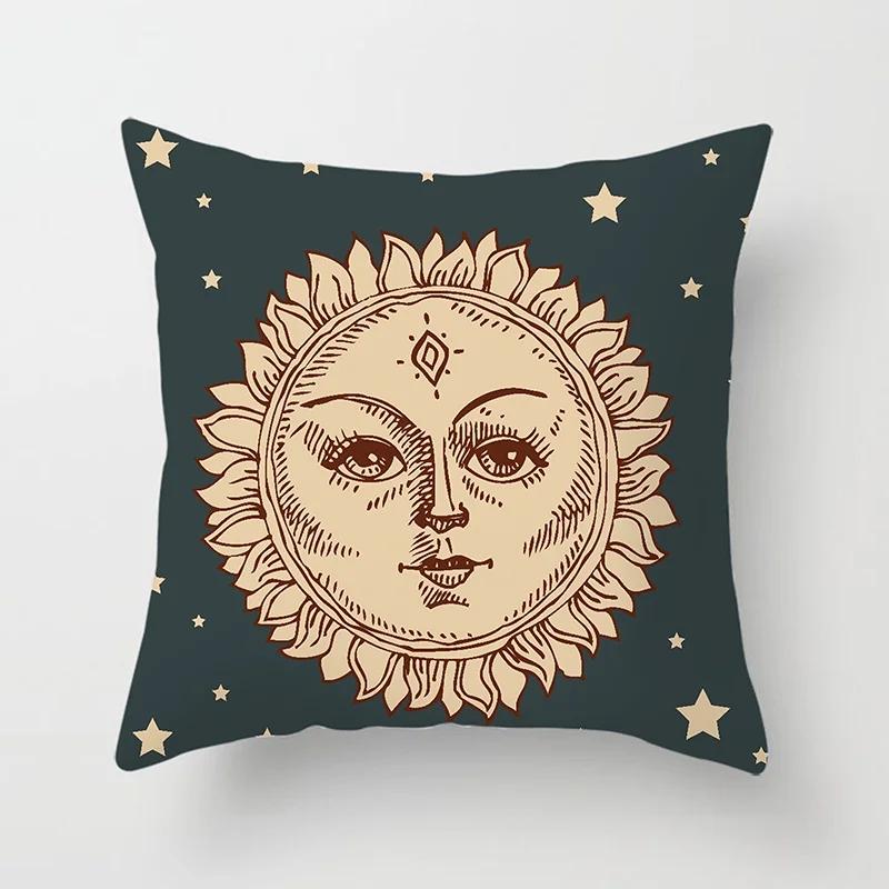 Home Decor Sun & Moon Themed Cosmic Throw Pillow Covers Pattern Cushion Cover Suitable For Sofa Bedroom Car Pillow Cover