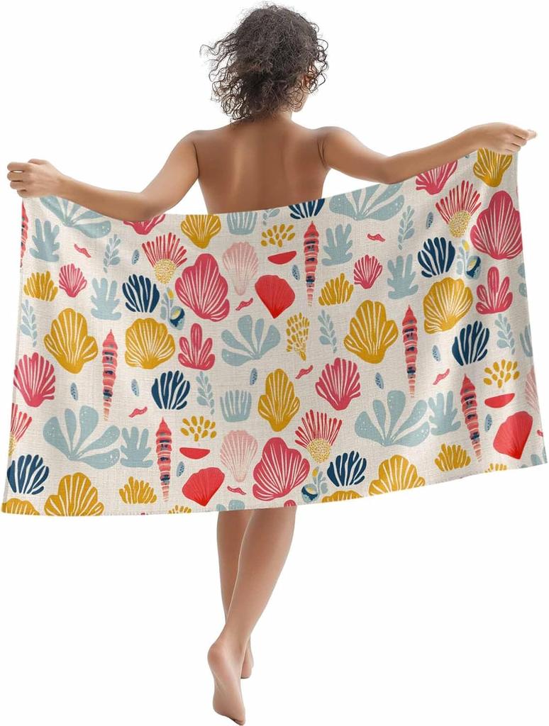 Beach Towel Summer Ocean Beach Microfiber Sand Free Towel, Blue Sky Sea Soft Absorbent Quick Dry Travel Towels for Women Men