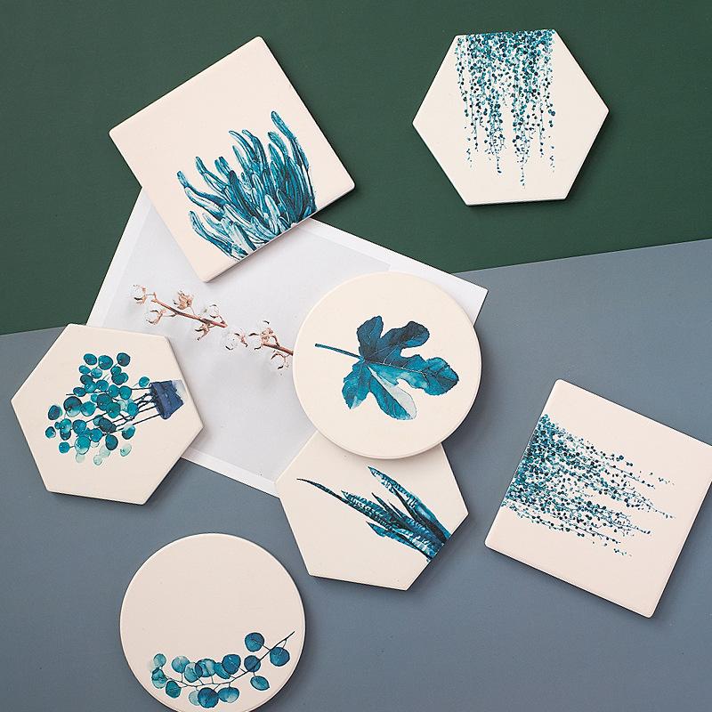 Round Cup Coaster Plant Shape Diatomite Slip Insulation Pad Cup Mat Drink Holder Mug Stand Home Table Decoration Kitchenware