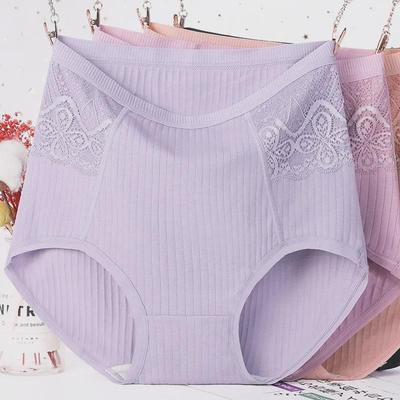 Culotte gainante taille haute en coton pour femmes d'âge moyen avec bordure en dentelle