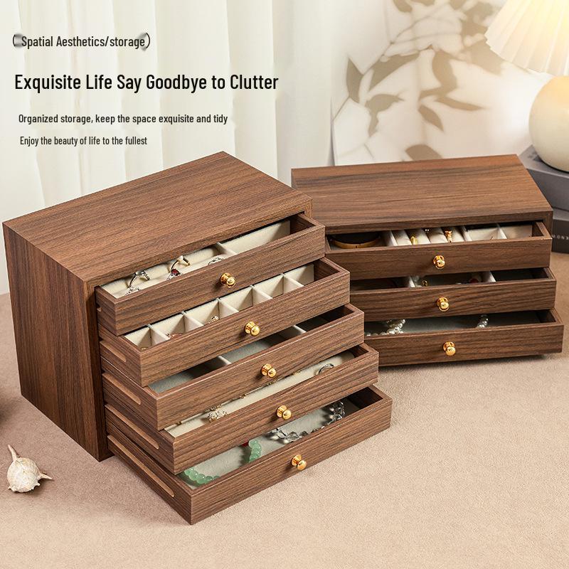 Exquisite Multilayer Walnut Jewelry Box with Dustproof Design and Large Capacity