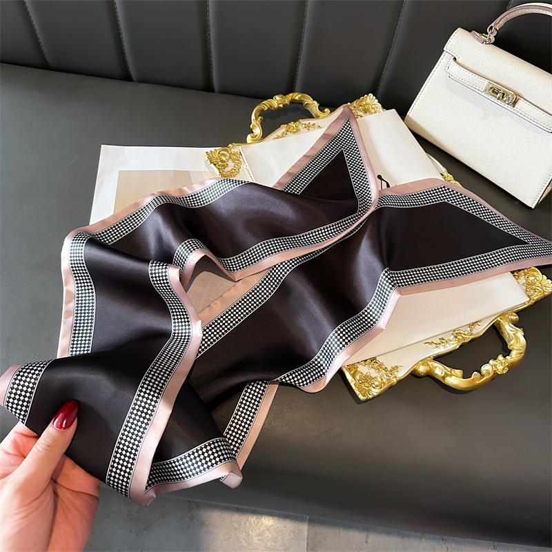 

Long Double-Layer Fresh And Simple Scarf Decorative Silk Scarf Commuting Spring And Summer Diagonal Scarf Versatile Thin Narrow Streamer 147x14cm