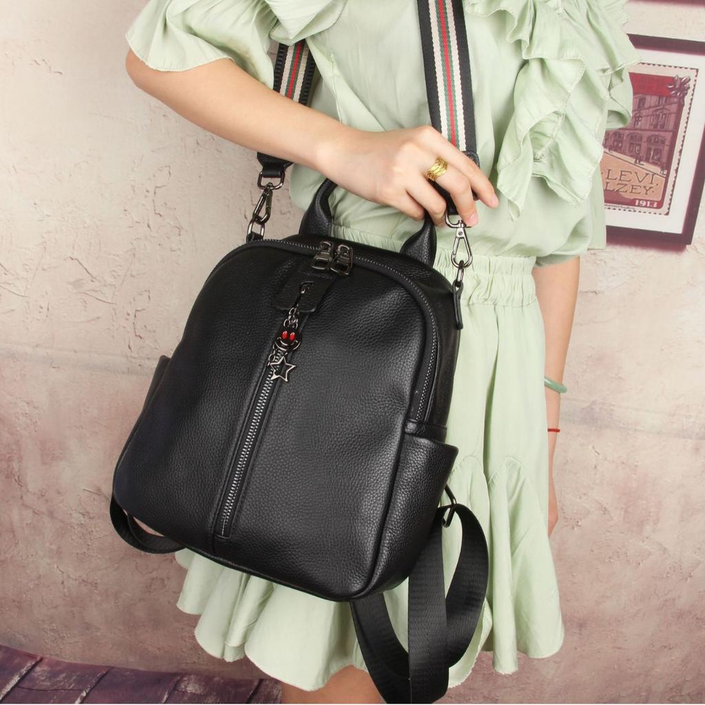 Cowhide Women's Backpack, Fashionable Versatile Travel Schoolbag, Dual-purpose Soft Leather Bag, Fashionable Versatile