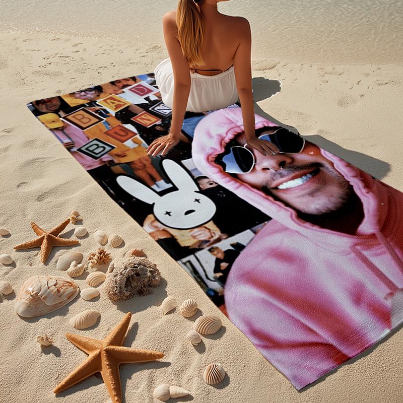 Bad Bunny Collage Strandtuch, Super Weiche Mikrofaser, Geschenk für Sie/Ihn, Geburtstag, für Pool, Strand, Reisen, Heimdeko Fanartikel